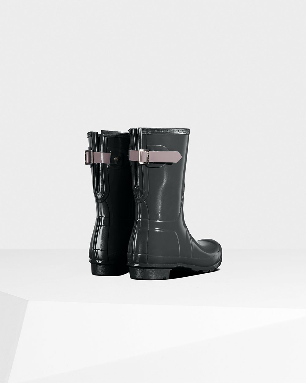 Galochas Curtas Hunter Feminina Verdes Escuro/Roxo - Original Back Adjustable Gloss - 28WUVMXCN